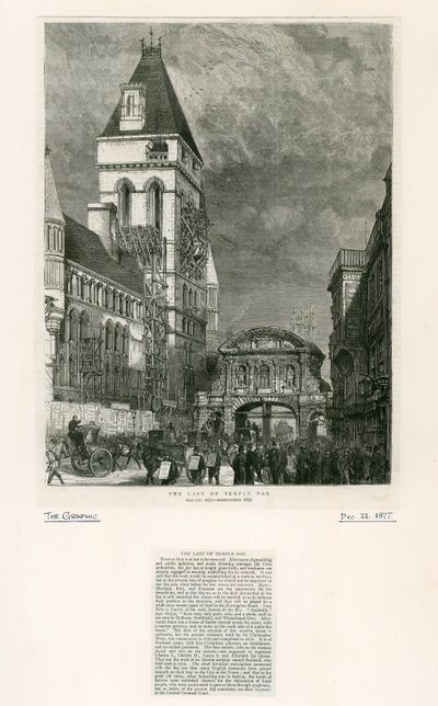टेम्पल बार, लंदन। विध्वंस, 1877 द्वारा अंग्रेजी स्कूल