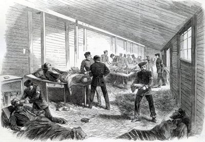 ड्यूपेल, 1864 में दूसरे प्रशिया के समानांतर अस्थाई फील्ड अस्पताल द्वारा अंग्रेजी स्कूल