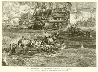 विस्काउंट एक्समाउथ द्वारा अल्जीयर्स की बमबारी, 1816 द्वारा अंग्रेजी स्कूल