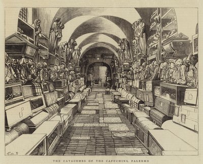 Capuchins के Catacombs, पलेर्मो (उत्कीर्णन) द्वारा अंग्रेजी स्कूल