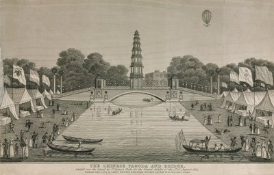 1814 के ग्रैंड जुबली के लिए सेंट जेमेस पार्क में नहर के ऊपर चीनी शिवालय और पुल बनाया गया द्वारा अंग्रेजी स्कूल