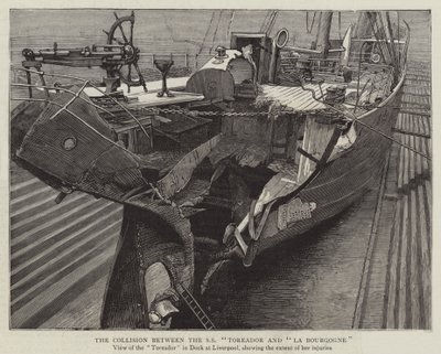 SS "Toreador" और "La Bourgogne" (उत्कीर्णन) के बीच टकराव द्वारा अंग्रेजी स्कूल