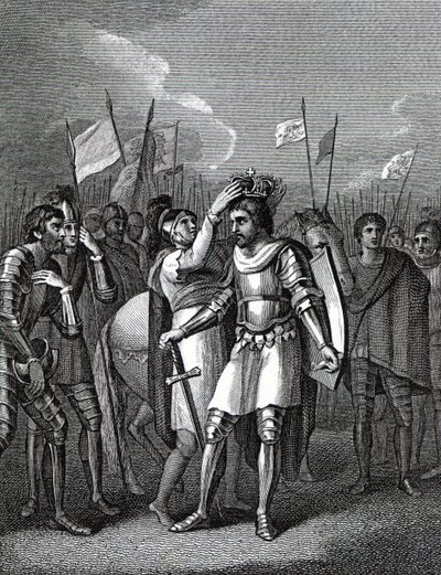 रिचमंड के अर्ल ने डेविड ह्यूम और टोबीस स्मोलेट, 1804 द्वारा &39;द हिस्ट्री ऑफ़ इंग्लैंड&39; से बोसवर्थ के युद्ध के बाद राजा को चुना द्वारा अंग्रेजी स्कूल
