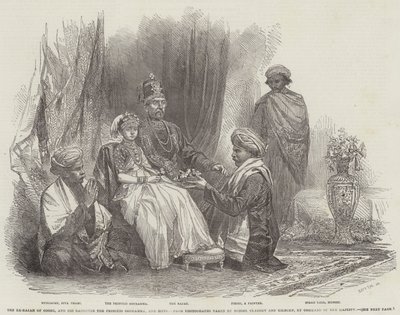 कूर्ग के पूर्व राजा, और उनकी बेटी राजकुमारी गौरम्मा, और सुइट (उत्कीर्णन) द्वारा अंग्रेजी स्कूल