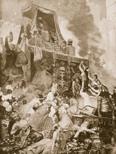 नीनवे का पतन, हचिन्सन हिस्ट्री ऑफ़ द नेशंस का चित्रण, c.1910-15 द्वारा अंग्रेजी स्कूल