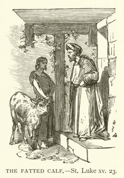 मोटा बछड़ा, सेंट ल्यूक, xv, 23 (उत्कीर्णन) द्वारा अंग्रेजी स्कूल