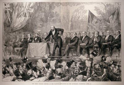 24 अप्रैल 1886 को &39;द इलस्ट्रेटेड लंदन न्यूज&39; से बुधवार 14 अप्रैल को हेमार्केट में हर्ज़ मैजेस्टी ओपेरा हाउस में द ग्रेट यूनियनिस्ट मीटिंग द्वारा अंग्रेजी स्कूल