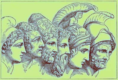 ट्रोजन युद्ध के नायक: पेरिस, डायोमीडेस, ओडीसियस, नेस्टर, अकिलीज, एगेममोन, द इलस्ट्रेटेड हिस्ट्री ऑफ द वर्ल्ड से चित्रण, प्रकाशित c.1880 (डिजिटल रूप से उन्नत छवि) द्वारा अंग्रेजी स्कूल