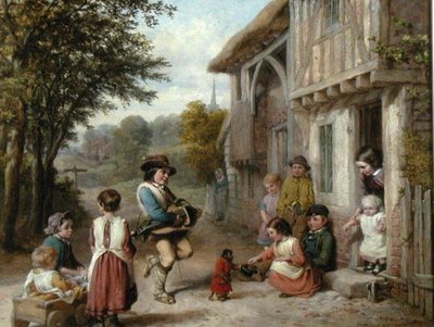 द हर्डी-गर्डी प्लेयर, c.1865 (कैनवास पर तेल) द्वारा अंग्रेजी स्कूल