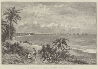 ज़ांज़ीबार का द्वीप और शहर, अफ्रीका के पूर्वी तट के सामने (उत्कीर्णन) द्वारा अंग्रेजी स्कूल