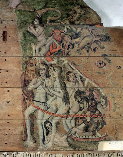 अंतिम ट्रम्प, वेन्स्टन डूम से, c.1500-20 (चित्रित लकड़ी) द्वारा अंग्रेजी स्कूल