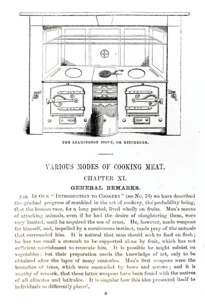 इसाबेला मैरी बीटन (1836-65) द्वारा &39;बीटन की पुस्तक&39; घरेलू प्रबंधन के अध्याय XI से लेमिंगटन स्टोव या किचनर द्वारा अंग्रेजी स्कूल