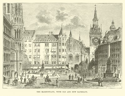 Marienplatz, पुराने और नए राथौस के साथ द्वारा अंग्रेजी स्कूल
