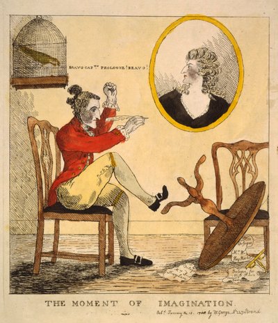 कल्पना का क्षण, पब। 1785 (हाथ के रंग का उत्कीर्णन) द्वारा अंग्रेजी स्कूल