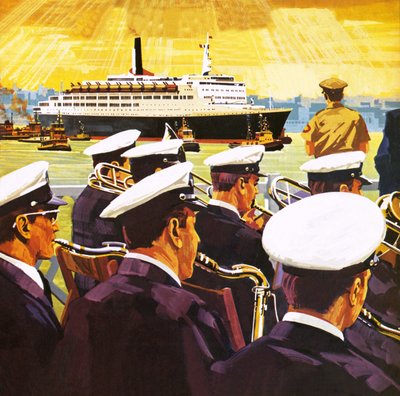 QE2 मैनहट्टन द्वीप पर न्यूयॉर्क के बंदरगाह में आ रहा है द्वारा अंग्रेजी स्कूल
