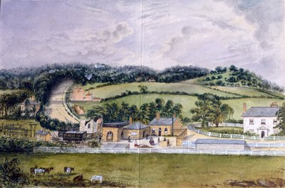 रेलवे टर्मिनस, केंट, c.1860 (wc कागज पर) द्वारा अंग्रेजी स्कूल