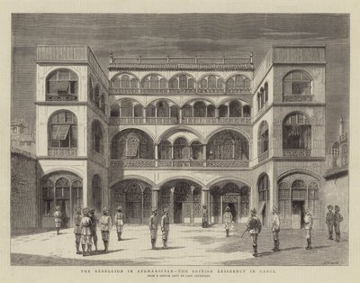 अफगानिस्तान में विद्रोह, काबुल में ब्रिटिश रेजीडेंसी (उत्कीर्णन) द्वारा अंग्रेजी स्कूल