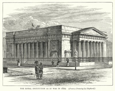 रॉयल इंस्टीट्यूशन जैसा कि 1829 में था (उत्कीर्णन) द्वारा अंग्रेजी स्कूल