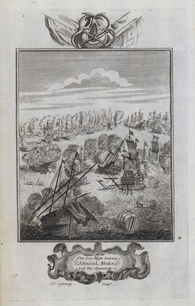 एडमिरल ब्लेक और स्पेनियों के बीच समुद्री लड़ाई (उत्कीर्णन) द्वारा अंग्रेजी स्कूल