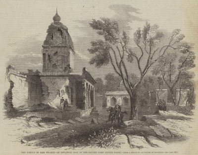 राम स्वामी का मंदिर, दिल्ली से पहले ब्रिटिश शिविर की एक उन्नत चौकी (उत्कीर्णन) द्वारा अंग्रेजी स्कूल