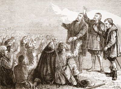 वाउदो ने अपनी शपथ ली, जेम्स एइटकेन वायली (1808-1890), पब द्वारा प्रोटेस्टेंटवाद के इतिहास से दृष्टांत। 1878 द्वारा अंग्रेजी स्कूल