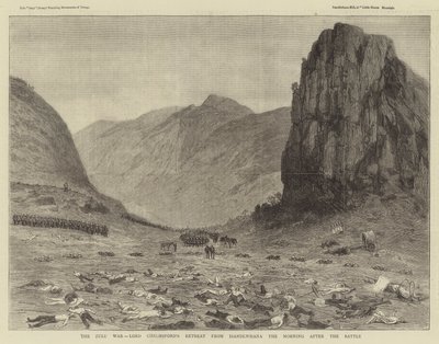 ज़ुलु युद्ध, लॉर्ड चेम्सफोर्ड रिट्रीट फ्रॉम इसंदल्वाना द मॉर्निंग ऑफ़ द बैटल (उत्कीर्णन) द्वारा अंग्रेजी स्कूल