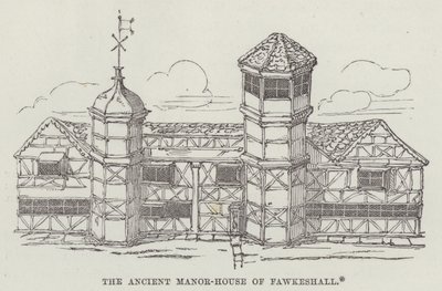 Fawkeshall (उत्कीर्णन) का प्राचीन मनोर-घर द्वारा अंग्रेजी स्कूल