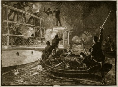 कैरोलीन पर कब्जा, 1837, इंग्लैंड के कैसल्स इलस्ट्रेटेड हिस्ट्री से चित्रण द्वारा अंग्रेजी स्कूल