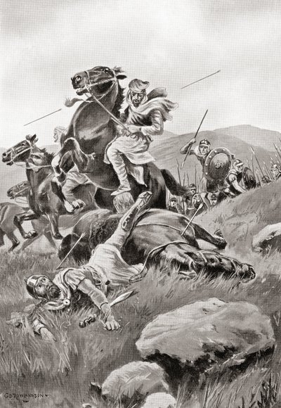 हचिंसन हिस्ट्री ऑफ द नेशंस, पब.1915 से ग्रीक सेना के खिलाफ घुड़सवार सेना के हमले का नेतृत्व करते हुए मासिस्टियस की मौत द्वारा अंग्रेजी स्कूल