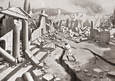 हचिंसन हिस्ट्री ऑफ द नेशंस, पब.1915 से स्पार्टा, प्राचीन ग्रीस, 464 ईसा पूर्व में भूकंप द्वारा अंग्रेजी स्कूल
