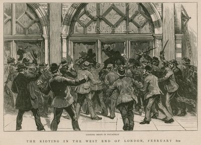 लंदन के वेस्ट एंड में दंगा, 8 फरवरी 1886: पिकाडिली में लूटपाट की दुकानें द्वारा अंग्रेजी स्कूल