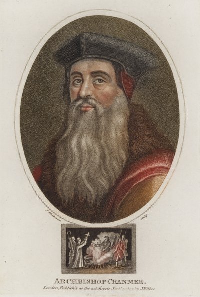 थॉमस क्रैनमर, कैंटरबरी के आर्कबिशप (रंगीन उत्कीर्णन) द्वारा अंग्रेजी स्कूल
