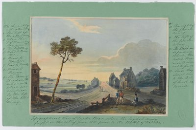 क्वात्रे ब्रास का स्थलाकृतिक दृश्य, जहां 16 जून 1815 को वाटरलू की लड़ाई से पहले अंग्रेजी सेना लड़ी, c.1815 (कागज पर wc) द्वारा अंग्रेजी स्कूल