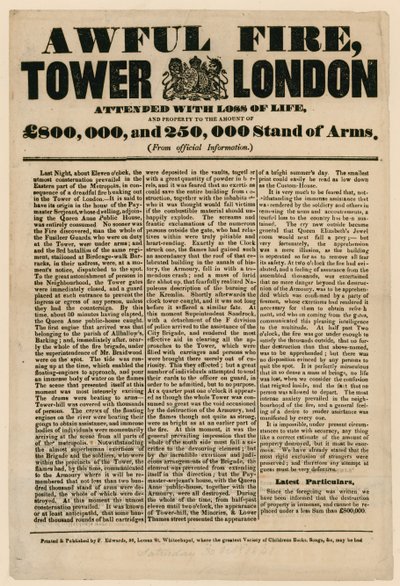 टॉवर ऑफ़ लंदन फायर, 1841 द्वारा अंग्रेजी स्कूल