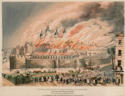 टॉवर ऑफ़ लंदन फायर, 1841 द्वारा अंग्रेजी स्कूल
