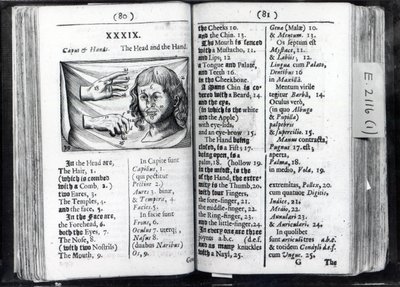 विश्व Sensualium pictus Comenius, 1659 से दो पृष्ठों द्वारा अंग्रेजी स्कूल