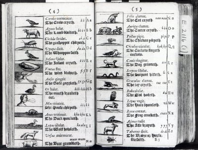 विश्व Sensualium pictus Comenius, 1659 से दो पृष्ठों द्वारा अंग्रेजी स्कूल