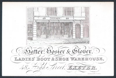 Veysey, hatter, hosier & glover, trade card द्वारा अंग्रेजी स्कूल