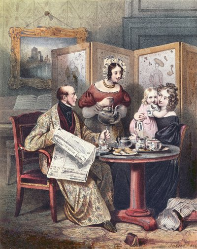 नाश्ते पर विक्टोरियन परिवार, c.1840 द्वारा अंग्रेजी स्कूल