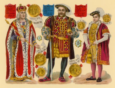 विक्टोरियन स्क्रैप: किंग हेनरी VII, किंग हेनरी VIII, किंग एडवर्ड VI द्वारा अंग्रेजी स्कूल