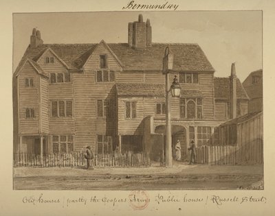 कूपर्स आर्म्स इन, रसेल स्ट्रीट, 1828 का दृश्य (कागज पर धोएं) द्वारा अंग्रेजी स्कूल