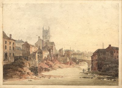 इर्वेल नदी का दृश्य, मैनचेस्टर, c.1820-30 (wc कागज पर) द्वारा अंग्रेजी स्कूल