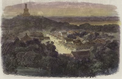 इम्पीरियल सिटी में उद्यानों और बौद्ध मंदिर का दृश्य द्वारा अंग्रेजी स्कूल