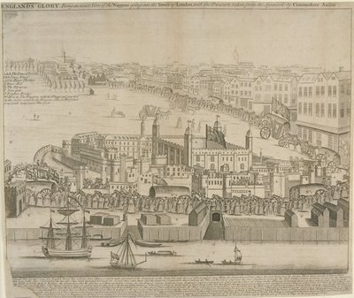 1744 के टॉवर ऑफ लंदन में ले जाए जा रहे वैगनों का खजाना द्वारा अंग्रेजी स्कूल