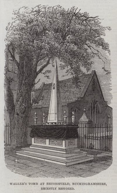 बकिंघमशायर के बीकनफील्ड में वालर का मकबरा, हाल ही में बहाल (उत्कीर्णन) द्वारा अंग्रेजी स्कूल