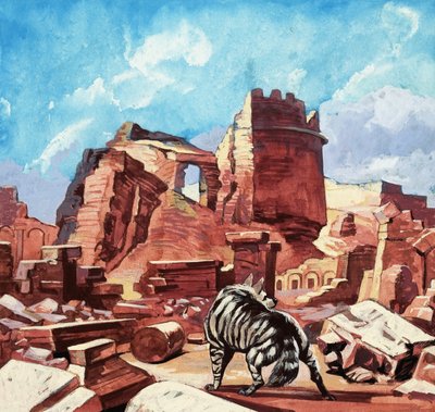 खंडहरों के बीच जंगली कुत्ता द्वारा अंग्रेजी स्कूल