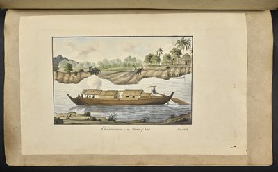 f.77 (प्लेट 88) सोलो नदी पर एक नाव (सुरकार्ता, मध्य जावा)। 4 फरवरी 1817। सामने की ओर स्याही से लिखा गया: #39;सोलो नदी पर उतरना। 4 फरवरी 1812.#39; (कागज़ पर पानी के रंग से) द्वारा अंग्रेजी स्कूल