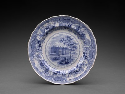 प्लेट, c.1831-46 (ट्रांसफर प्रिंट के साथ सीसा-चमकता हुआ मिट्टी के बरतन) द्वारा हनोक वुड एंड संस