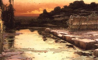 सूर्यास्त में बाढ़ के खंडहर द्वारा एनरिक सेरा