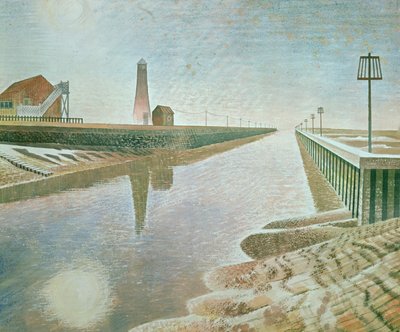 राई हार्बर, 1938 (कागज पर पेंसिल und wc) द्वारा एरिक Ravilious